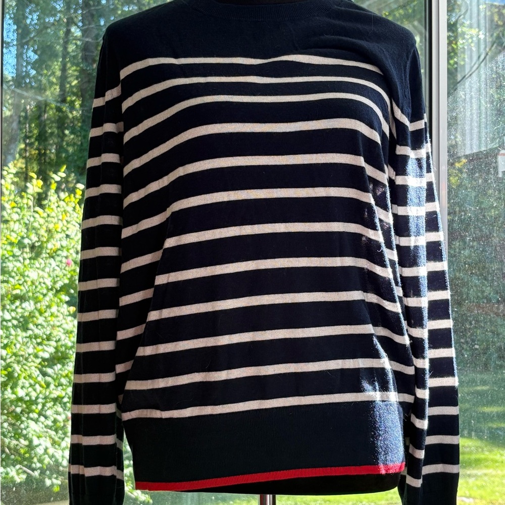 Banana Republic Black and White Striped Crewneck Sweater